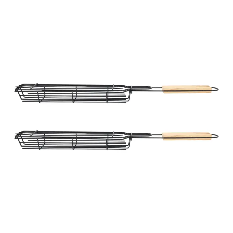 Wereldwijde Verzending Krumble Grillmand Langwerpig Bbq Rvs En Hout - Zwart - Set Van 2