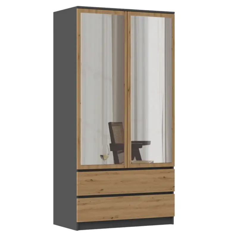 Actieprijs Maxy-shop Kledingkast Antraciet Eiken Kledingkast Met Spiegel - 90x50x180cm