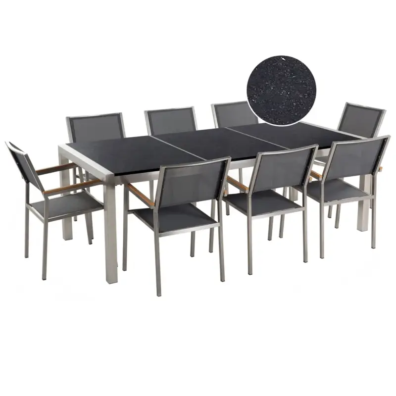 Beliani Tuinset Voor 8 Personen Grosseto Grijs Zwart Zilver 100x220x87 Cm Modern