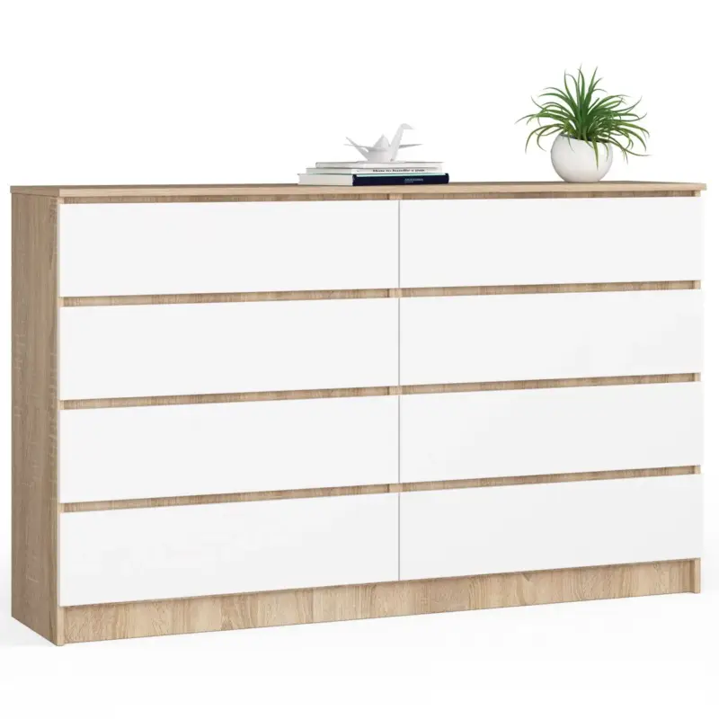 Akord Commode 8 Laden Eik Sonoma / Wit 160x40x99 Finale Uitverkoop