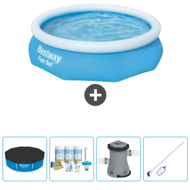 Voordeelprijs Bestway Rond Opblaasbaar Fast Set Zwembad - 305 x 76 cm - Blauw - Inclusief Accessoire CB5