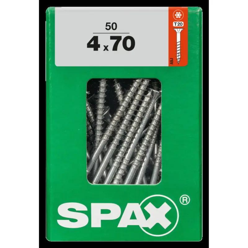 Veilige Betaling Spax Universele Schroef T-Star Wirox Verzonken Kop Torx T20 - 4x70mm - 50 stuks