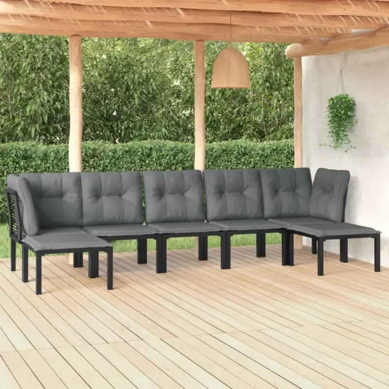 vidaXL 7-delige Loungeset - Zwart & Grijs Rattan - Lounge Set - Tuinset Superprijs