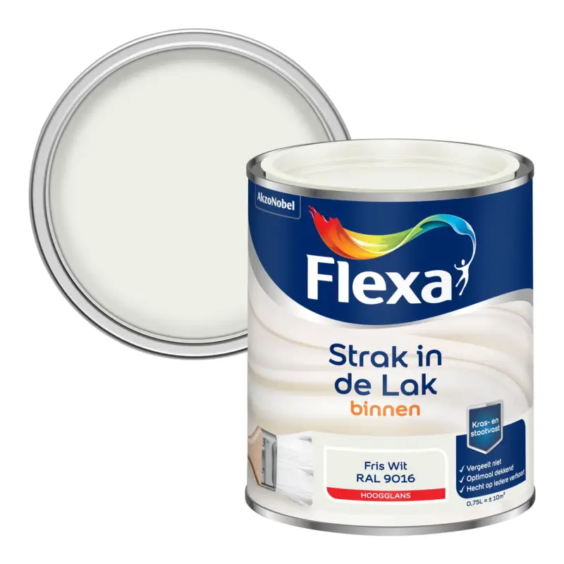 Actieprijs Flexa Houtlak Strak in de Lak - Hoogglans - Fris Wit RAL 9016 - 750ml