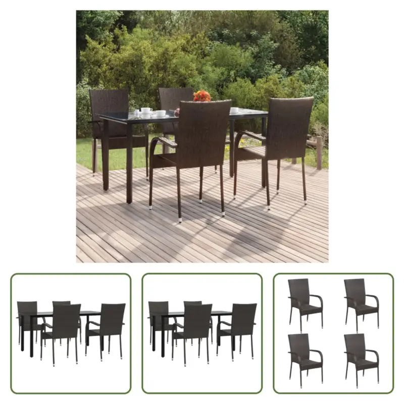 vidaXL Tuinmeubelset - PE-rattan - Zwart - 160x80x74cm - Gehard glas Nieuw Model