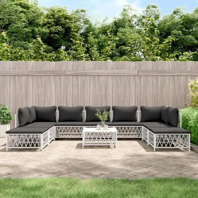 vidaXL Loungeset - 10-delig - Staal - Wit - Loungeset - Tuinset - Lounge Bank Populair