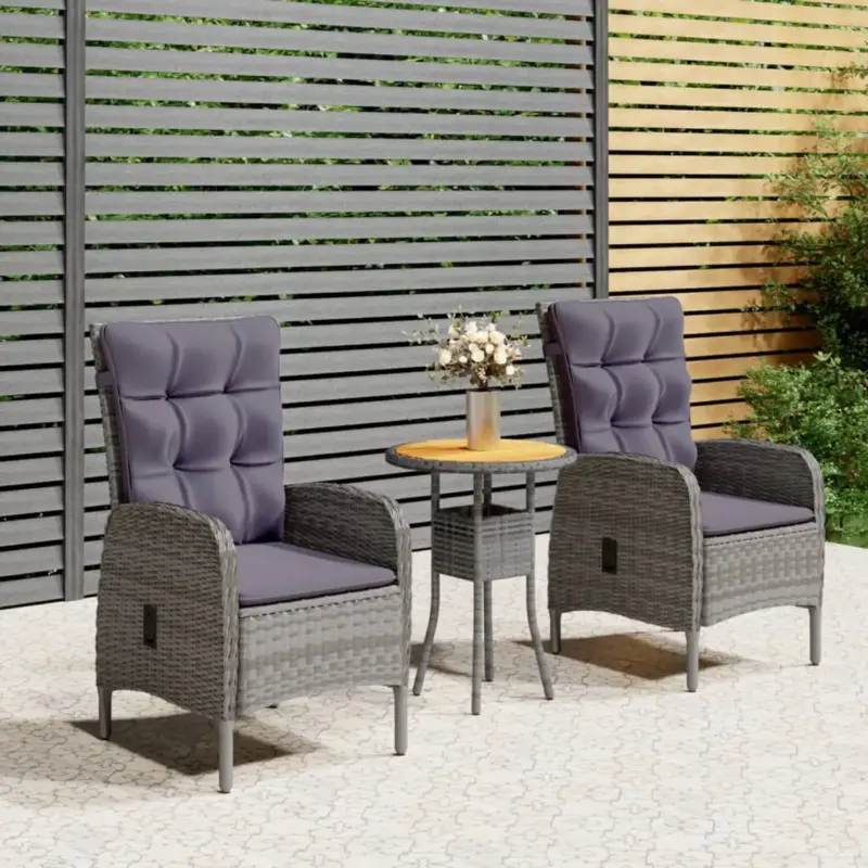 vidaXL Bistroset - Poly Rattan - Grijs - 60x75 cm - Inclusief kussens Luxe