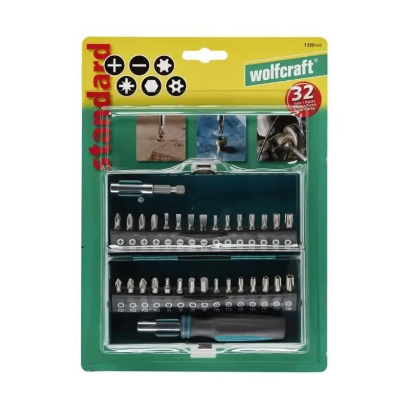 Wolfcraft Bitbox "massief", 30 Bits + 1 Schroevendraaier + 1 Adapter, Metalen Box 1 Professioneel