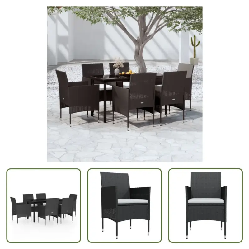 vidaXL Tuinmeubelset - zwart - PE-rattan - gepoedercoat staal - glas Laatste Versie