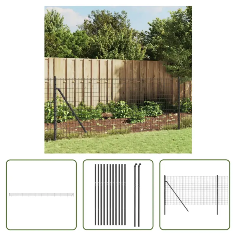 vidaXL Draadgaasomheining - 1 x 25 m - PVC-coating - antraciet Wereldwijde Verzending