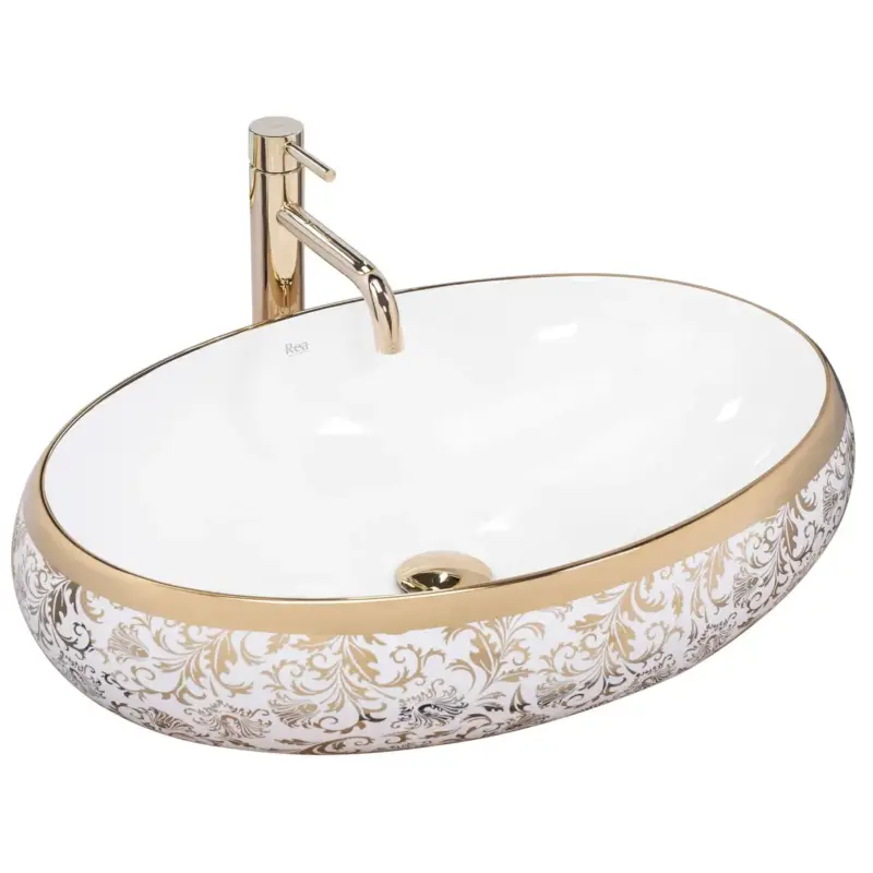 Alleen Vandaag Rea Opzetwastafel Meryl Oval Wit Goud 60x40,5x14,5cm