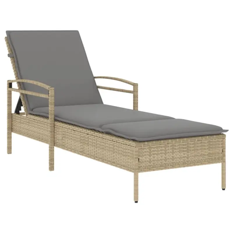 vidaXL Ligbed met kussen - Beige - Poly rattan Direct Verzonden