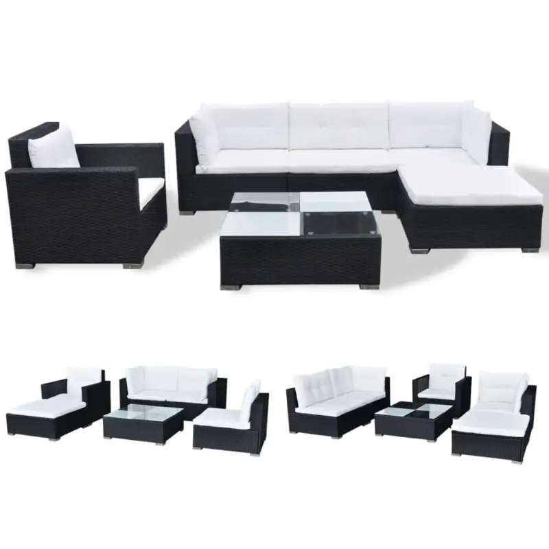 vidaXL Loungeset 6-delig - Poly Rattan - Zwart Gratis Verzending