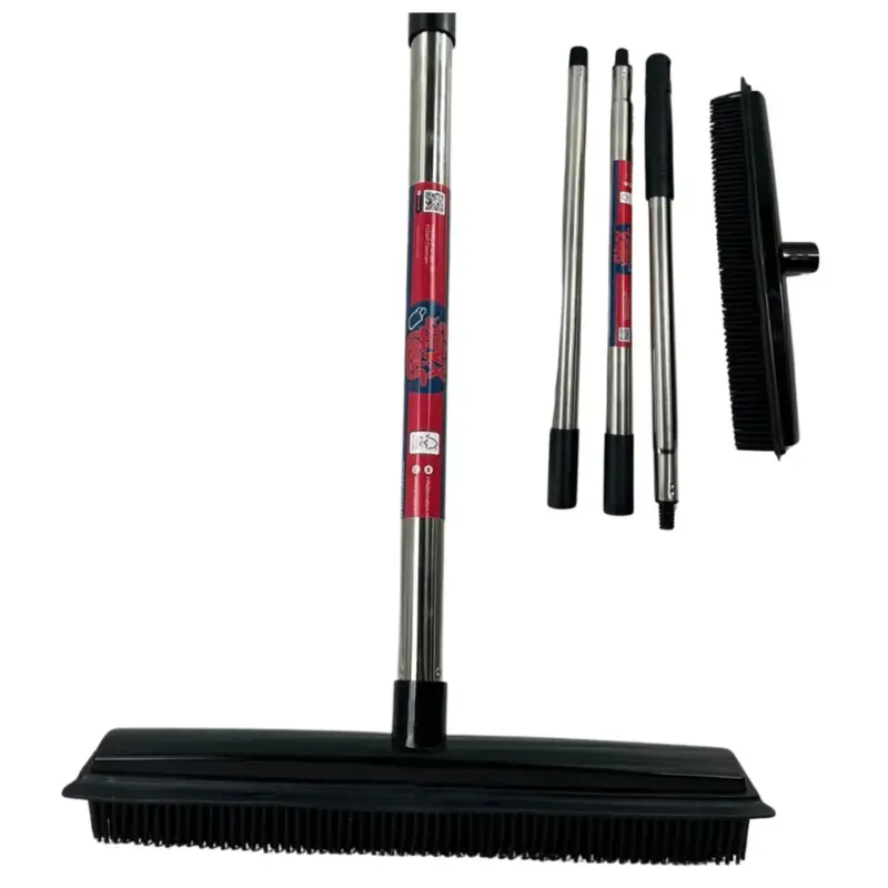 Synx Tools 2 in 1 Rubberen bezem met steel - kappersbezem - Bezem met Verstelbare Steel - Raamwisser Meest Verkocht