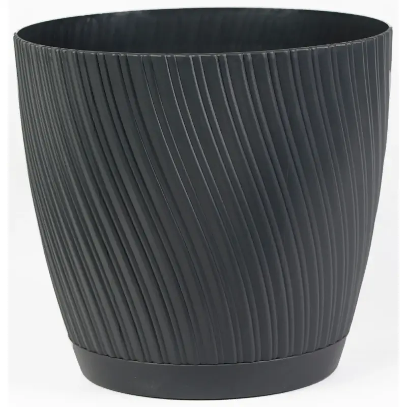 Ambachtelijk Form Plastic Plantenpot - Kunststof - Antraciet - D27 X H24 Cm