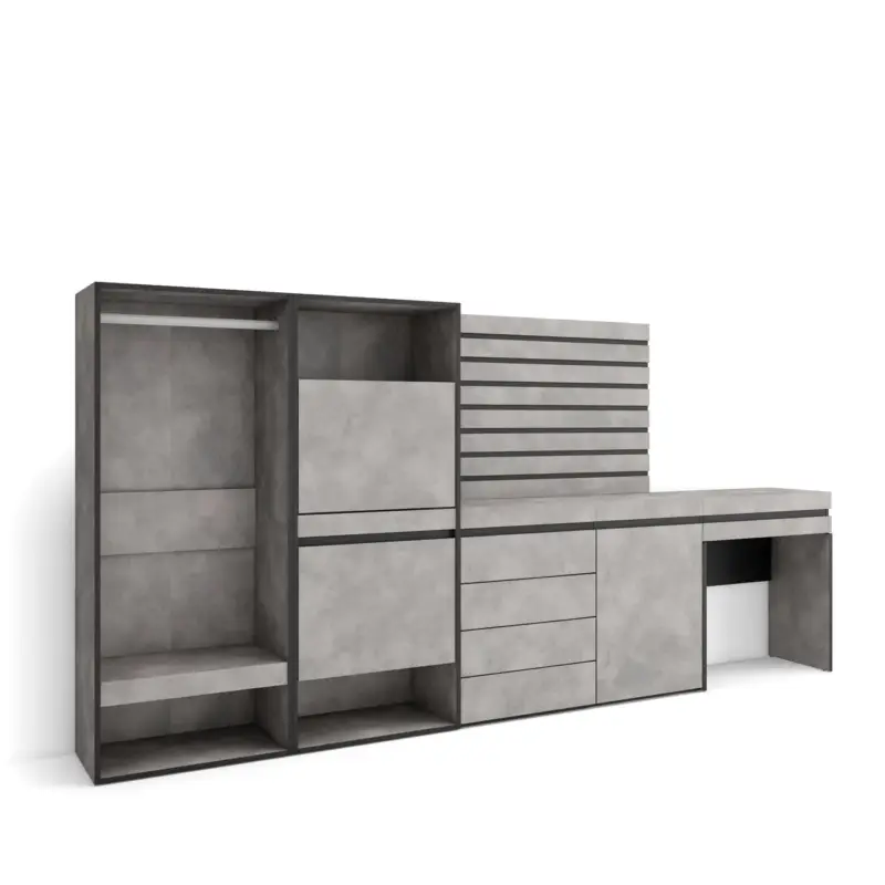 Wereldwijde Verzending Skraut Home - Schoenenkast - Open Kledingkast - Commode - Lamellenwand - Kaptafel - 297x35 - Cement