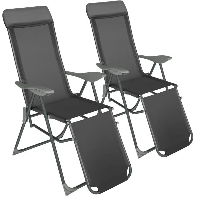 Beperkt Aanbod Tectake 2 Opvouwbare Aluminium Tuinstoelen Met Rug- En Voetsteun - Set Van 2 - Antraciet