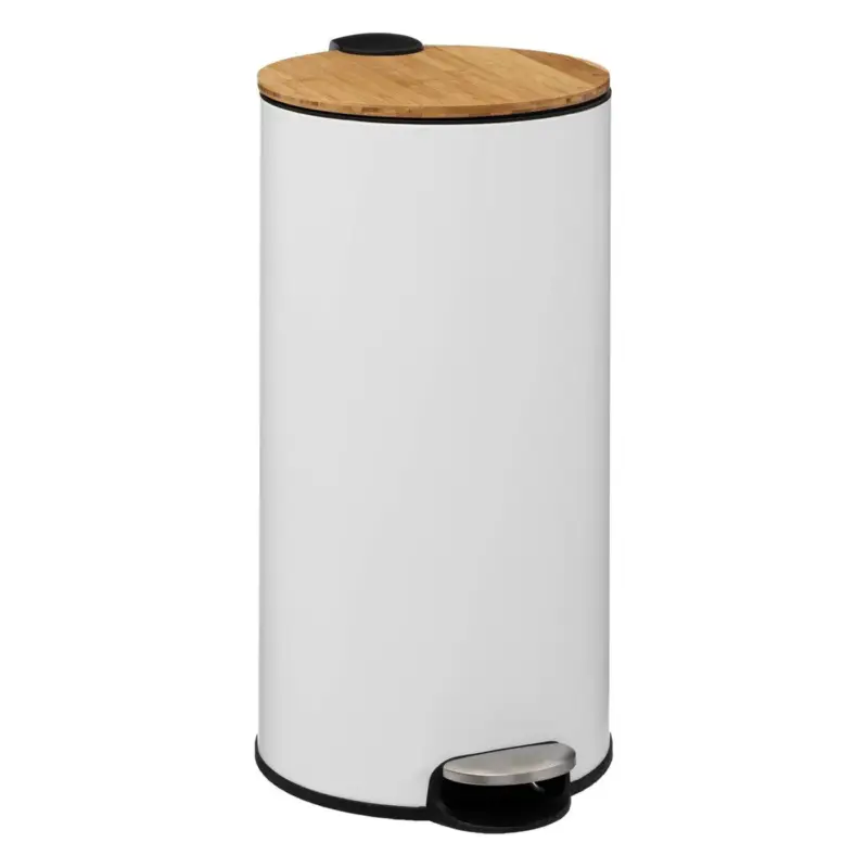 5five Prullenbak/pedaalemmer Bamboe - Wit - 30l - 38 X 29 X 60 Cm Modern