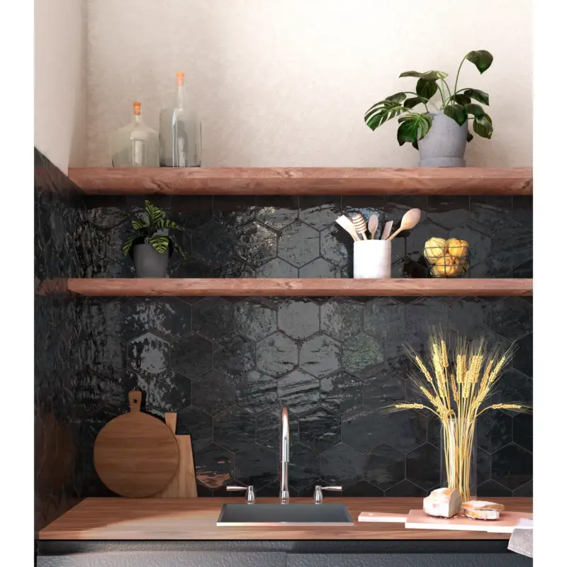 Wandtegel Carmen Hexa - Zwart - Keramiek - 13x15 cm - 0,31 m² Favoriet